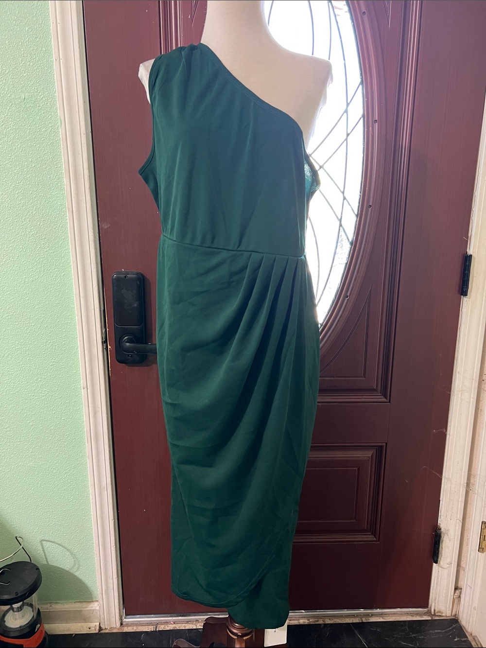 One-Shoulder Emerald Green Draped Dress